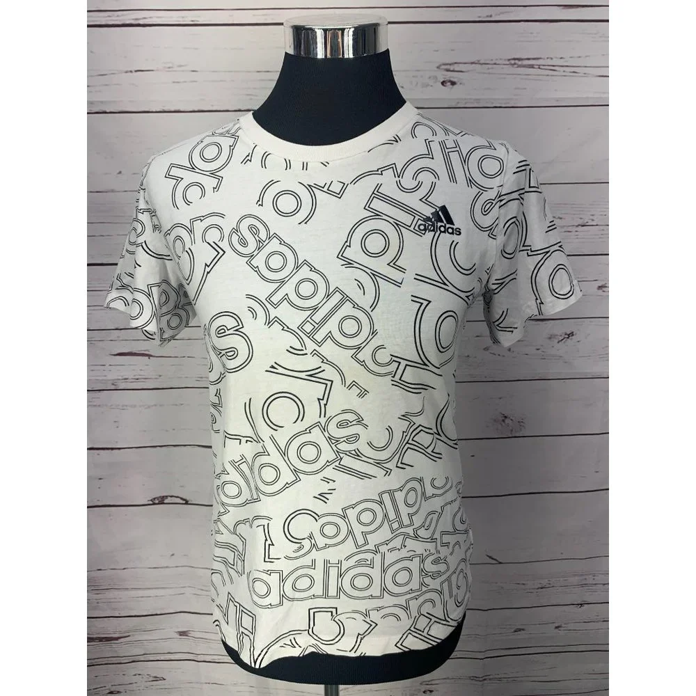 Adidas White black logo print medium boys‎ short sleeve t shirt